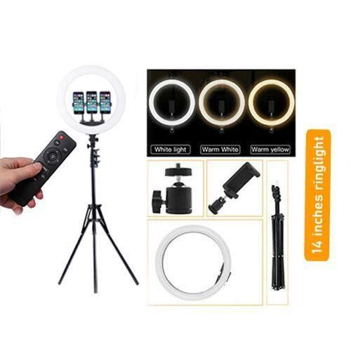 14 Inches Led Ring Light With Tripod Stand + Remote Control + 3 Phone Holder Item | Buy 14 Inches Led Ring Light With Tripod Stand + Remote Control + 3 Phone Holder | SPOP Enterprise Global